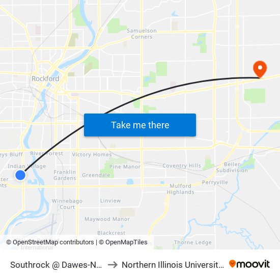 Southrock @ Dawes-Nec-Inbound to Northern Illinois University - Rockford map