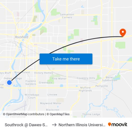 Southrock @ Dawes-Swc-Outbound to Northern Illinois University - Rockford map