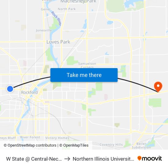 W State @ Central-Nec-Outbound to Northern Illinois University - Rockford map