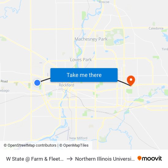W State @ Farm & Fleet-N-Outbound to Northern Illinois University - Rockford map