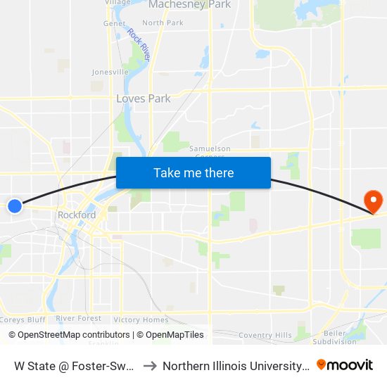 W State @ Foster-Swc-Inbound to Northern Illinois University - Rockford map