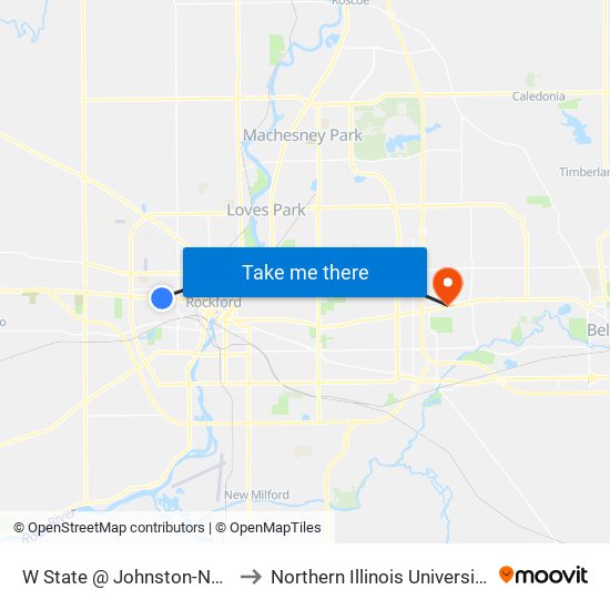 W State @ Johnston-Nec-Outbound to Northern Illinois University - Rockford map