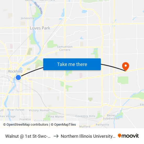 Walnut @ 1st St-Swc-Outbound to Northern Illinois University - Rockford map