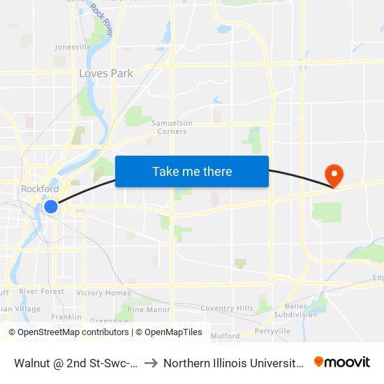 Walnut @ 2nd St-Swc-Outbound to Northern Illinois University - Rockford map