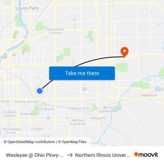 Wesleyan @ Ohio Pkwy-Swc-Outbound to Northern Illinois University - Rockford map