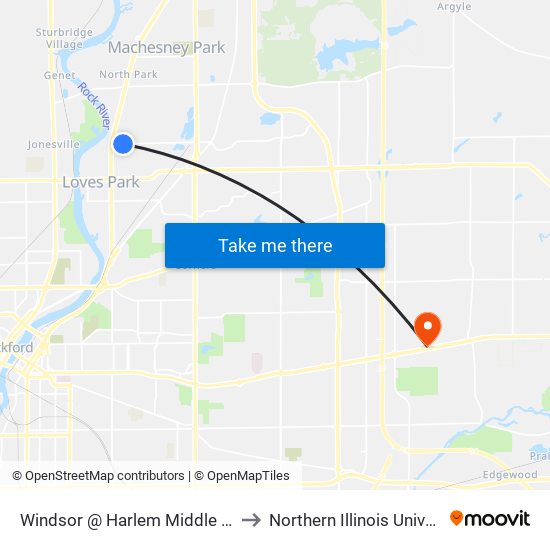 Windsor @ Harlem Middle School-S-Outbound to Northern Illinois University - Rockford map