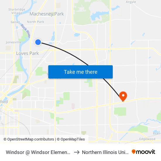 Windsor @ Windsor Elementary School-S-Outbound to Northern Illinois University - Rockford map