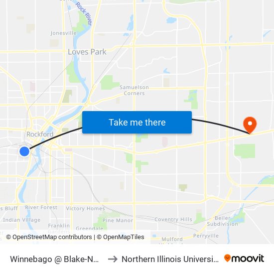 Winnebago @ Blake-Nwc-Outbound to Northern Illinois University - Rockford map