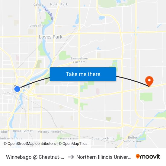 Winnebago @ Chestnut-Nwc-Outbound to Northern Illinois University - Rockford map