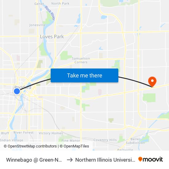 Winnebago @ Green-Nwc-Outbound to Northern Illinois University - Rockford map