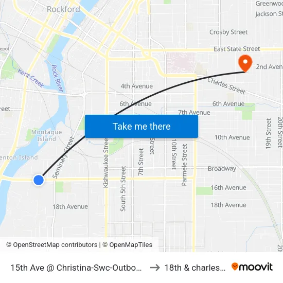 15th Ave @ Christina-Swc-Outbound to 18th & charles st map