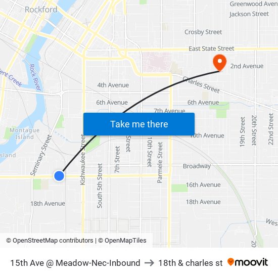 15th Ave @ Meadow-Nec-Inbound to 18th & charles st map