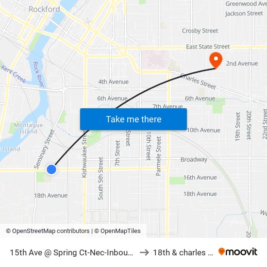 15th Ave @ Spring Ct-Nec-Inbound to 18th & charles st map