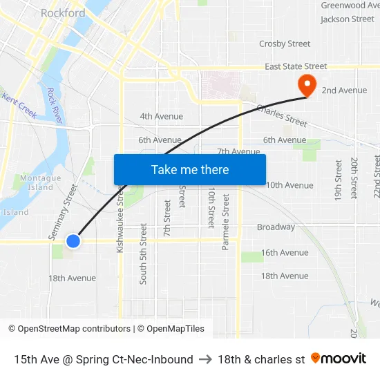 15th Ave @ Spring Ct-Nec-Inbound to 18th & charles st map
