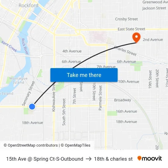 15th Ave @ Spring Ct-S-Outbound to 18th & charles st map