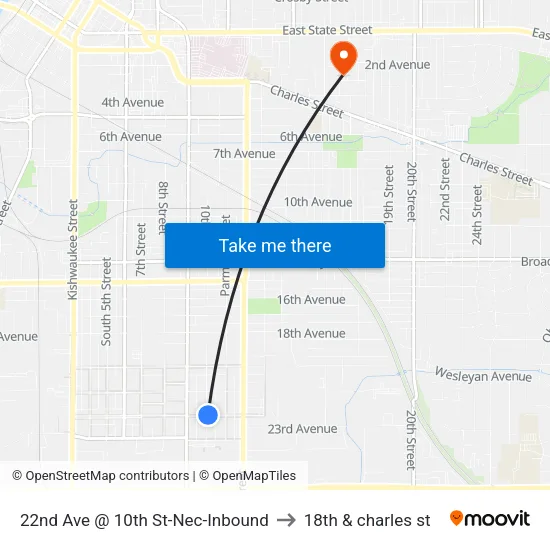 22nd Ave @ 10th St-Nec-Inbound to 18th & charles st map
