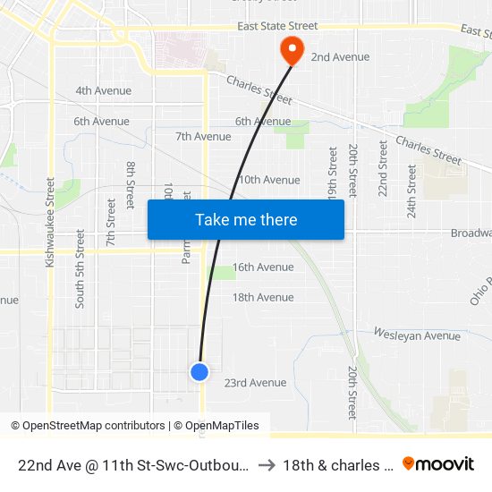 22nd Ave @ 11th St-Swc-Outbound to 18th & charles st map