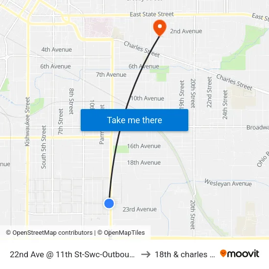 22nd Ave @ 11th St-Swc-Outbound to 18th & charles st map