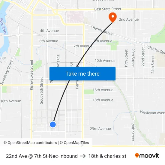 22nd Ave @ 7th St-Nec-Inbound to 18th & charles st map