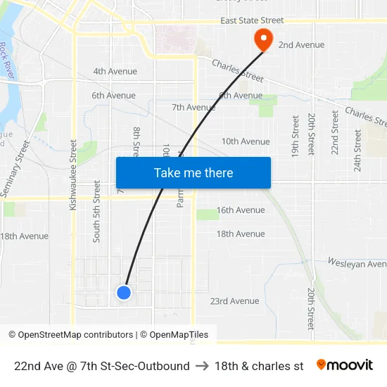 22nd Ave @ 7th St-Sec-Outbound to 18th & charles st map