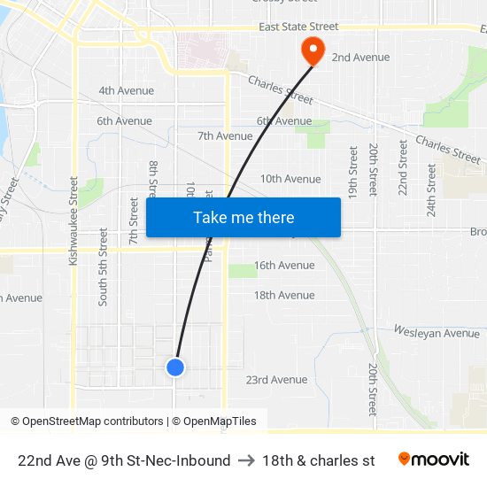 22nd Ave @ 9th St-Nec-Inbound to 18th & charles st map