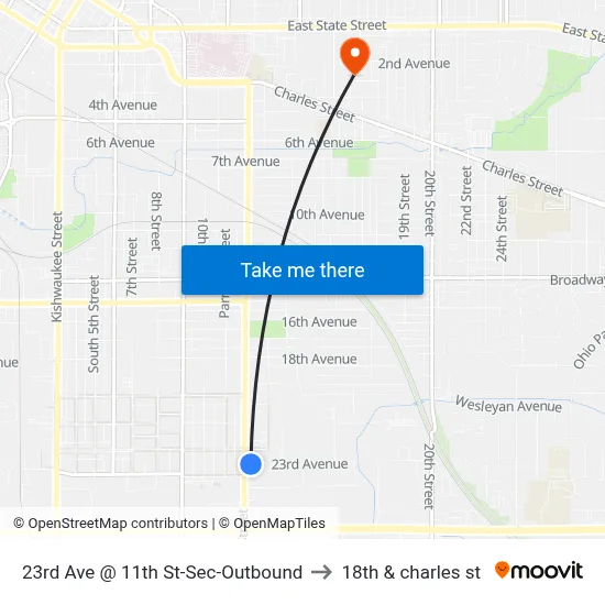 23rd Ave @ 11th St-Sec-Outbound to 18th & charles st map