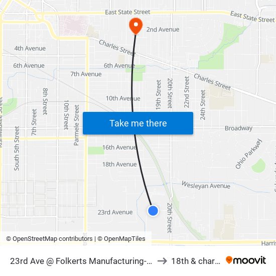 23rd Ave @ Folkerts Manufacturing-S-Outbound to 18th & charles st map