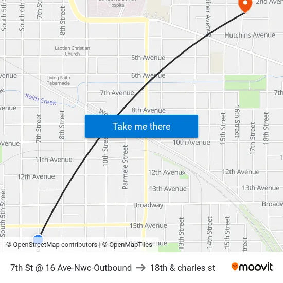 7th St @ 16 Ave-Nwc-Outbound to 18th & charles st map