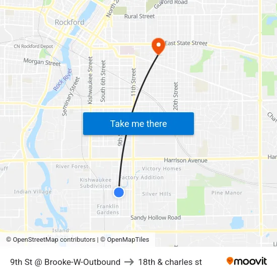 9th St @ Brooke-W-Outbound to 18th & charles st map