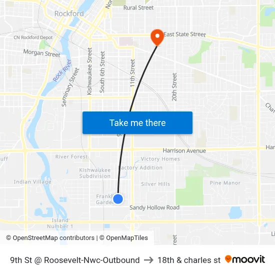 9th St @ Roosevelt-Nwc-Outbound to 18th & charles st map