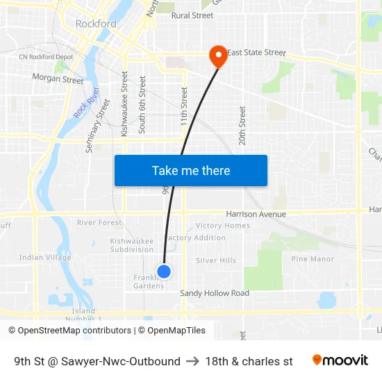 9th St @ Sawyer-Nwc-Outbound to 18th & charles st map