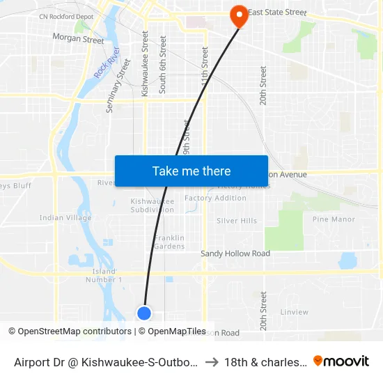 Airport Dr @ Kishwaukee-S-Outbound to 18th & charles st map