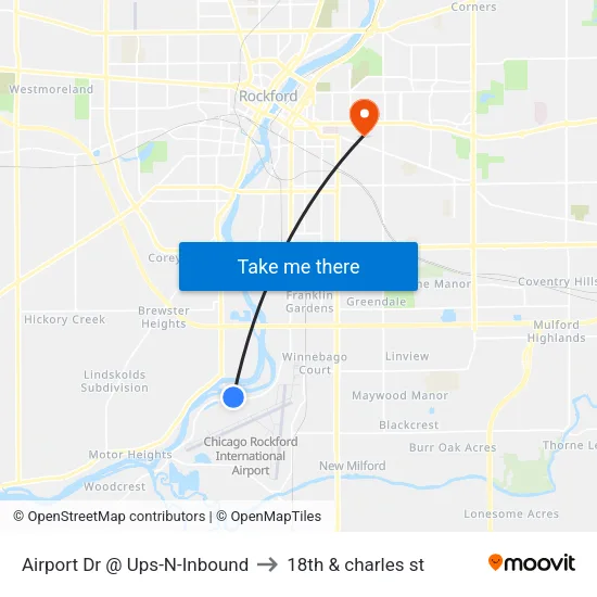 Airport Dr @ Ups-N-Inbound to 18th & charles st map