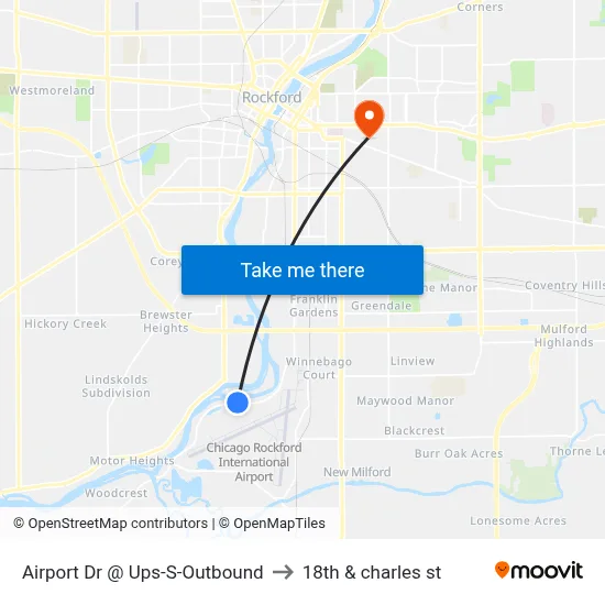 Airport Dr @ Ups-S-Outbound to 18th & charles st map