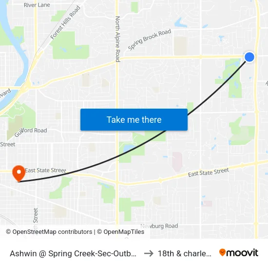 Ashwin @ Spring Creek-Sec-Outbound to 18th & charles st map