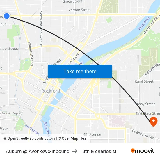 Auburn @ Avon-Swc-Inbound to 18th & charles st map