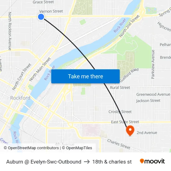 Auburn @ Evelyn-Swc-Outbound to 18th & charles st map