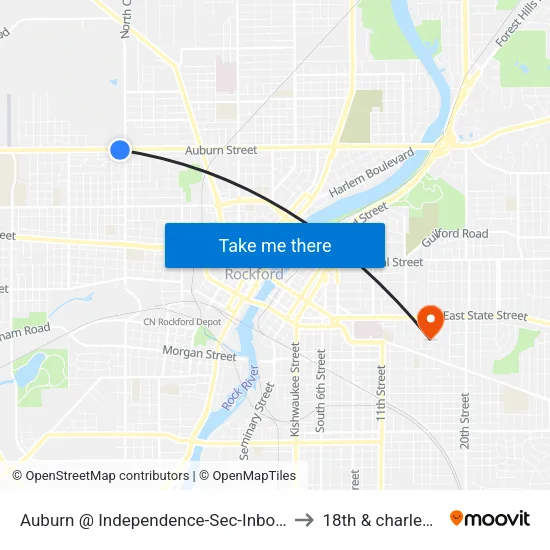 Auburn @ Independence-Sec-Inbound to 18th & charles st map
