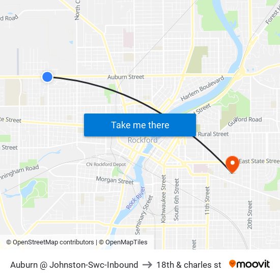 Auburn @ Johnston-Swc-Inbound to 18th & charles st map