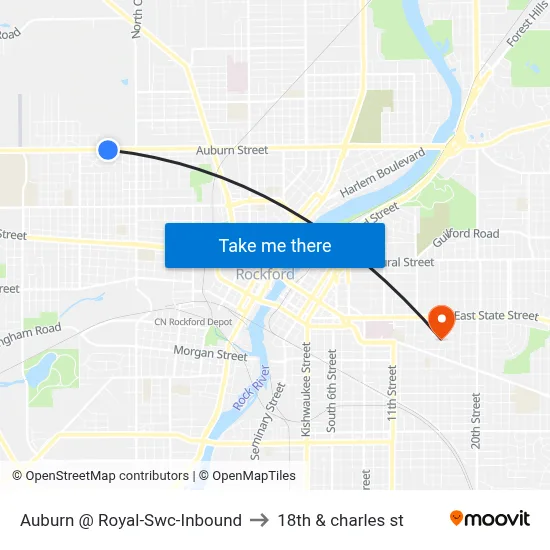 Auburn @ Royal-Swc-Inbound to 18th & charles st map