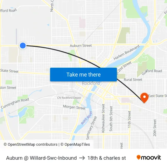 Auburn @ Willard-Swc-Inbound to 18th & charles st map