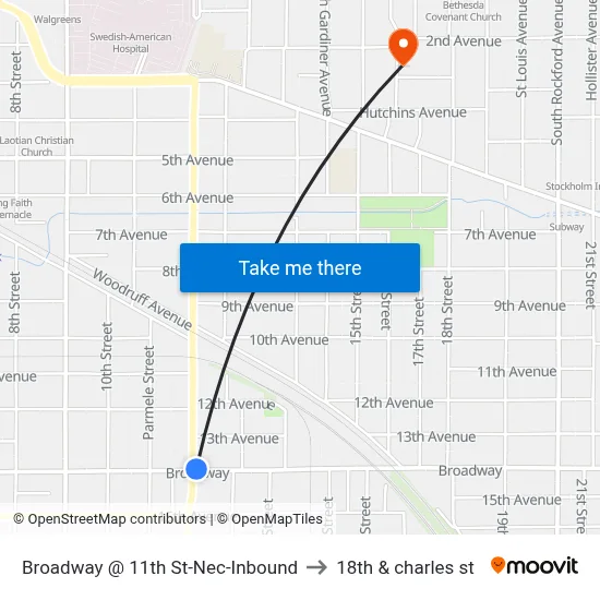 Broadway @ 11th St-Nec-Inbound to 18th & charles st map