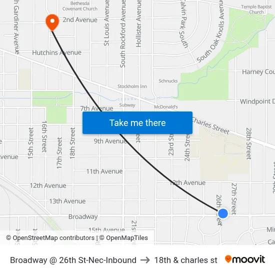 Broadway @ 26th St-Nec-Inbound to 18th & charles st map