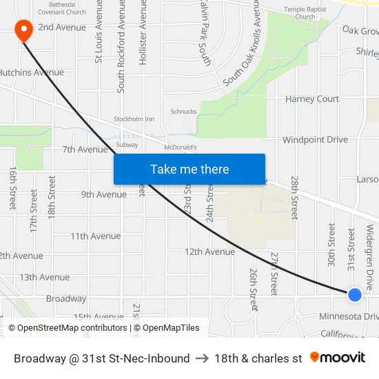 Broadway @ 31st St-Nec-Inbound to 18th & charles st map