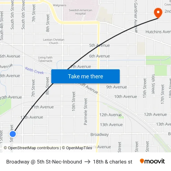 Broadway @ 5th St-Nec-Inbound to 18th & charles st map