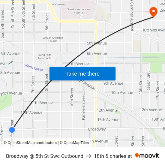 Broadway @ 5th St-Swc-Outbound to 18th & charles st map