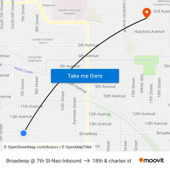 Broadway @ 7th St-Nec-Inbound to 18th & charles st map