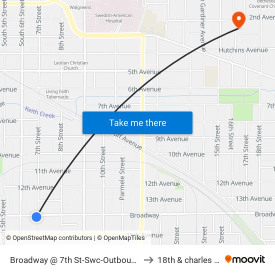 Broadway @ 7th St-Swc-Outbound to 18th & charles st map