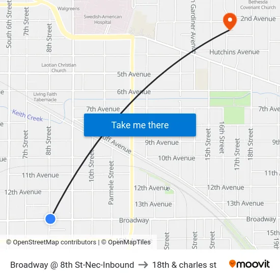 Broadway @ 8th St-Nec-Inbound to 18th & charles st map