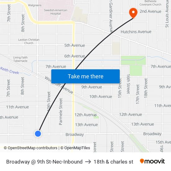 Broadway @ 9th St-Nec-Inbound to 18th & charles st map